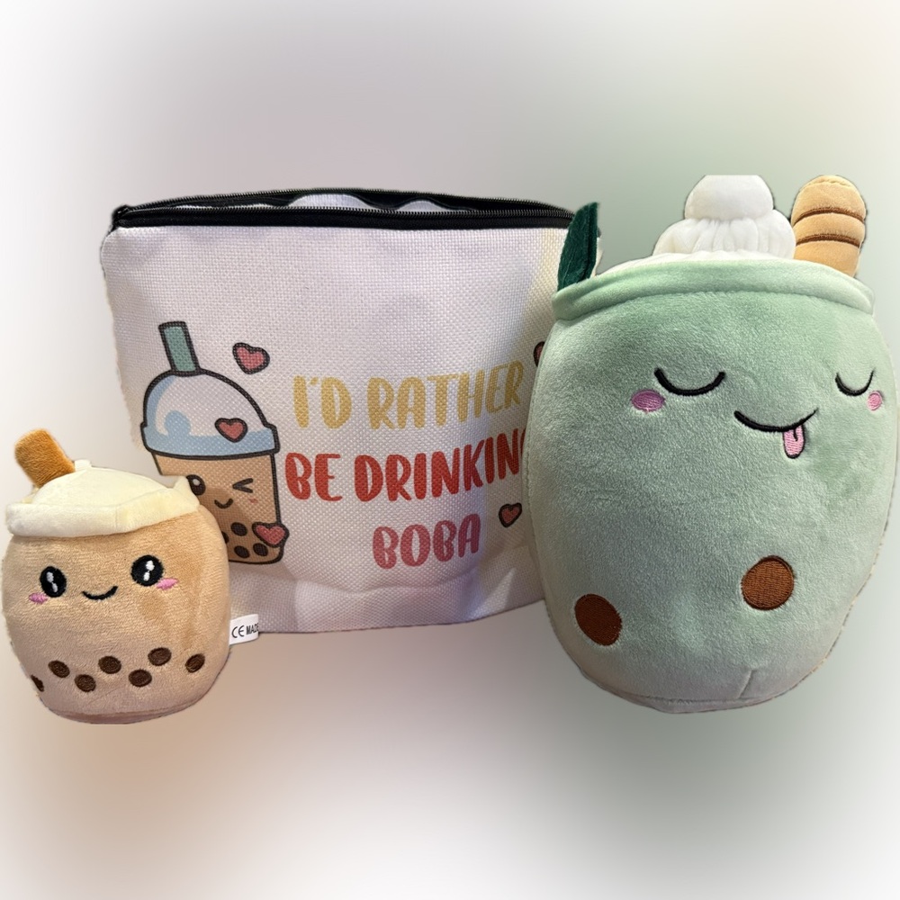 NWT Bubble-Boba-Tea Makeup Bag with Boba Plush / Boba Keychain NWT